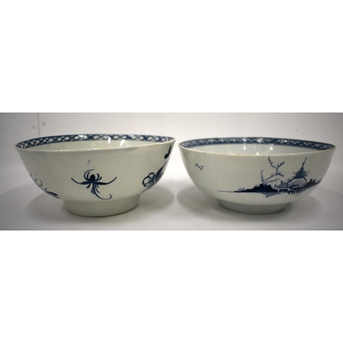 229 - 18th century Liverpool bowl painted with a bird on a branch and a Liverpool bowl painted with a vers... 