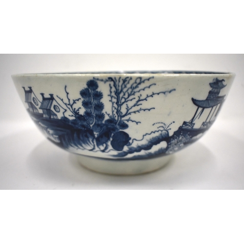 230 - 18th century Worcester punch bowl painted with the Precipice pattern. 22cm diameter