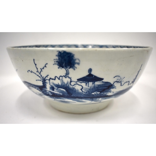 230 - 18th century Worcester punch bowl painted with the Precipice pattern. 22cm diameter