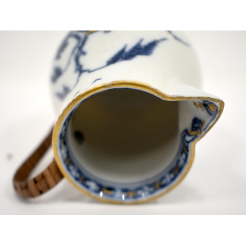 236 - Plymouth or early Bristol sparrow beak jug painted with a house on an island in underglaze blue, X m... 