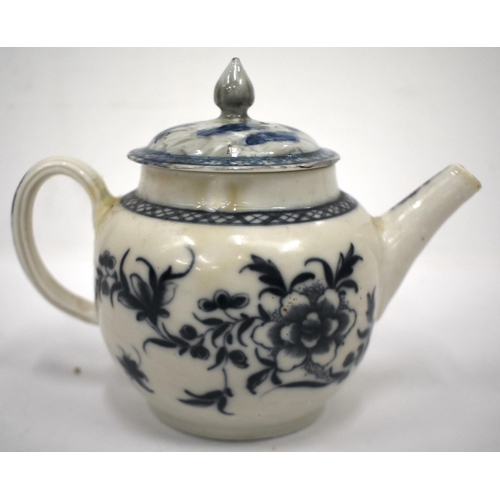 237 - Plymouth rare teapot and matched cover painted with the Mansfield pattern c. 1768-70. 12cm high