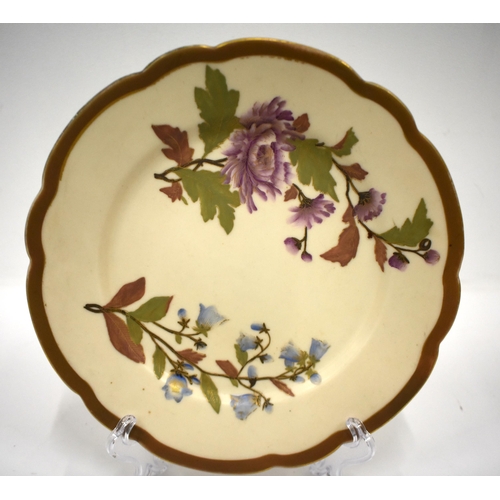 239 - Late 19th century Royal Worcester ivory ground plate painted and gilded with flowers, two early 20th... 