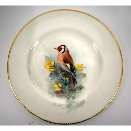240 - Royal Worcester set of three plates painted with garden birds, Thrush, Goldfinch and Nightingale, si... 
