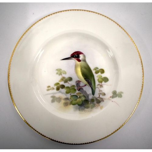 241 - Royal Worcester set of three plates painted with garden birds, Chaffinch, Wren and Woodpecker, signe... 