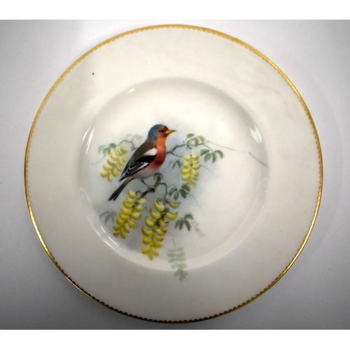 241 - Royal Worcester set of three plates painted with garden birds, Chaffinch, Wren and Woodpecker, signe... 