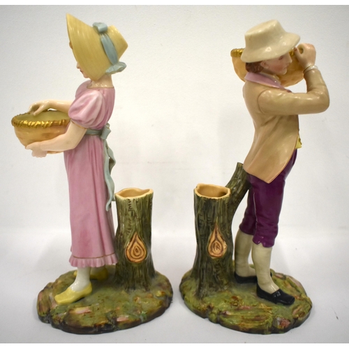 242 - Royal Worcester pair of basket carriers painted in Raphaelesque colours date mark 1883. 25cm high