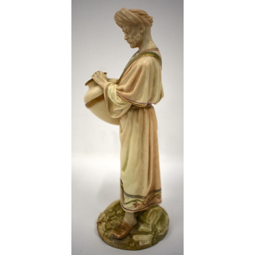 244 - Royal Worcester figure of a middle eastern man with a water pot, painted in two tone ivory and other... 