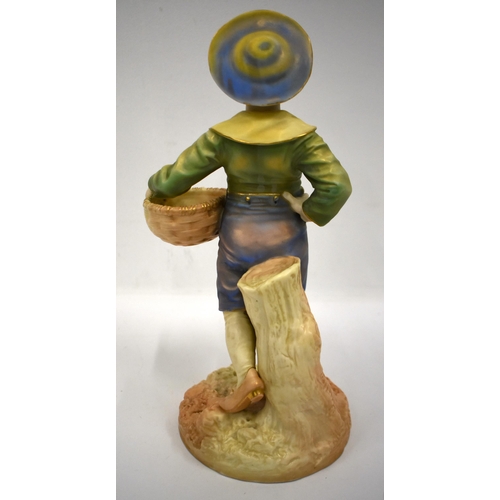 245 - Royal Worcester figure of a boy with a basket and a broad brimmed hat painted in shot enamels shape ... 