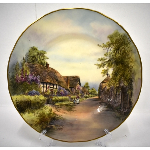 246 - Royal Worcester plate decorative with a scene titled Little Comberton, indistinctly signed, date mar... 