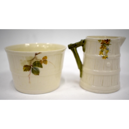 249 - Royal Worcester barrel shaped jug and a barrel shaped basin both painted with a Bullfinch, both sign... 