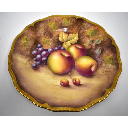 252 - Royal Worcester fruit painted plate with gilt gadrooned rim, painted by Harry Ayrton, signed, with a... 