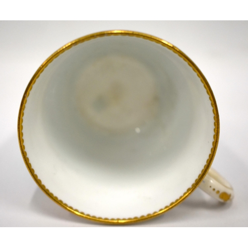 256 - Late 19th century Minton turquoise ground coffee cup and saucer thickly painted with neoclassical ro... 