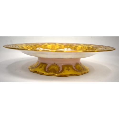 270 - Royal Worcester comport painted with fruit by R. Sebright, signed under a yellow and raised gilt bor... 