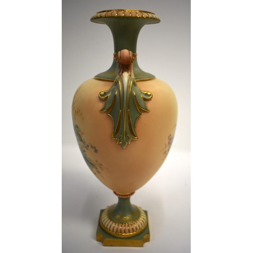 272 - Royal Worcester blush ivory vase shape 1969 enamelled with flowers, date mark for 1901. 30cm high