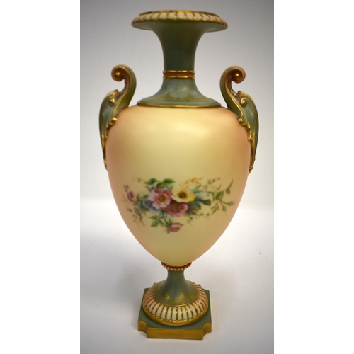 272 - Royal Worcester blush ivory vase shape 1969 enamelled with flowers, date mark for 1901. 30cm high