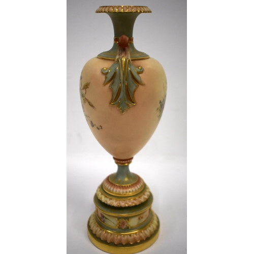 273 - Royal Worcester blush ivory vase shape 1969 on a rare pedestal base enamelled with flowers, date mar... 