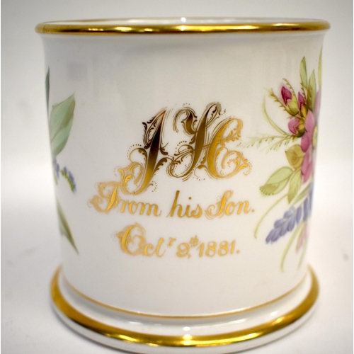 281 - Royal Worcester presentation mug painted with a large bouquet of flowers and Lily of the Valley vers... 