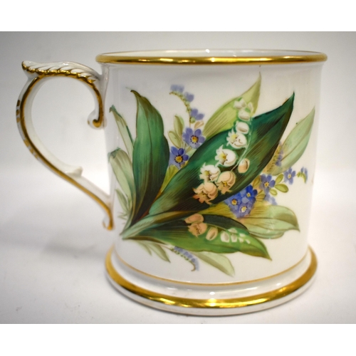 281 - Royal Worcester presentation mug painted with a large bouquet of flowers and Lily of the Valley vers... 