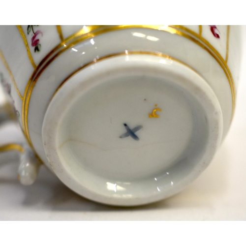 283 - 18th century Bristol coffee cup and saucer painted with rose chains in gilt panels, X in blue; 5. in... 