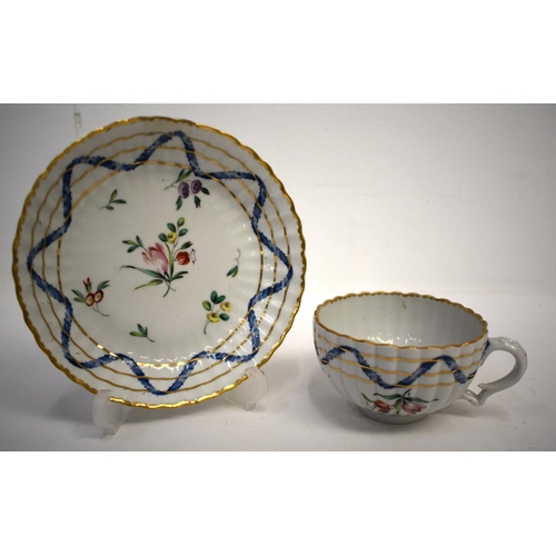 285 - 18th century Bristol teacup and saucer from the Hilaire, Countess Nelson service, fluted with angula... 