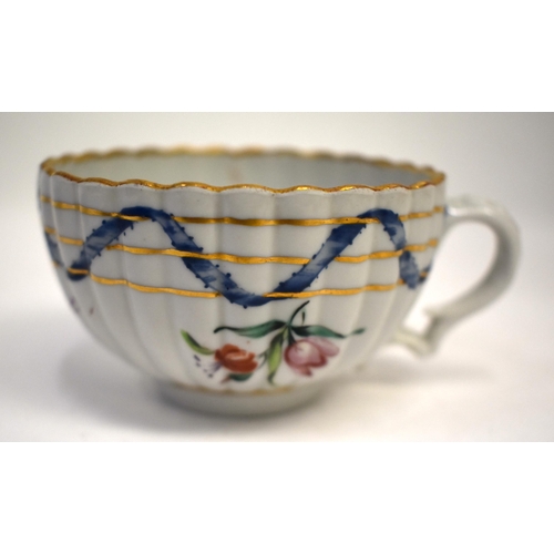 285 - 18th century Bristol teacup and saucer from the Hilaire, Countess Nelson service, fluted with angula... 