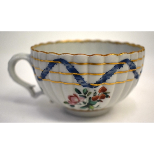 285 - 18th century Bristol teacup and saucer from the Hilaire, Countess Nelson service, fluted with angula... 