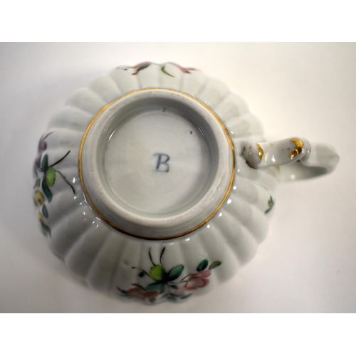 285 - 18th century Bristol teacup and saucer from the Hilaire, Countess Nelson service, fluted with angula... 