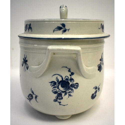 295 - 18th century Worcester ice pail and cover with applied angular handles, the cover with a twin scroll... 