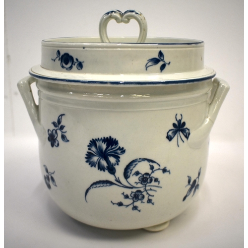 295 - 18th century Worcester ice pail and cover with applied angular handles, the cover with a twin scroll... 