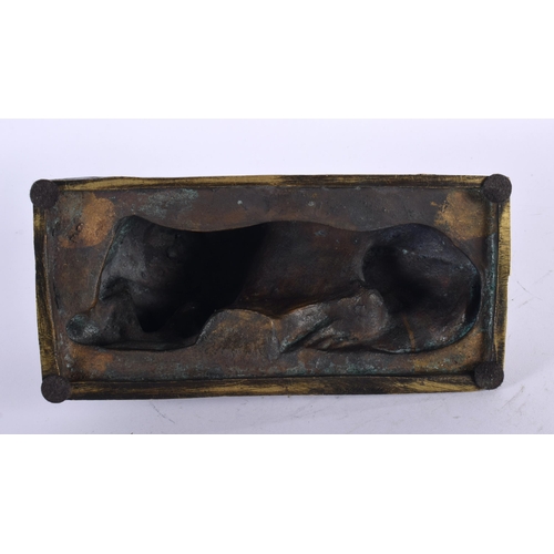 308 - A LOVELY EARLY 19TH CENTURY REGENCY BRONZE MODEL OF A recumbent LION modelled upon a naturalistic ba... 