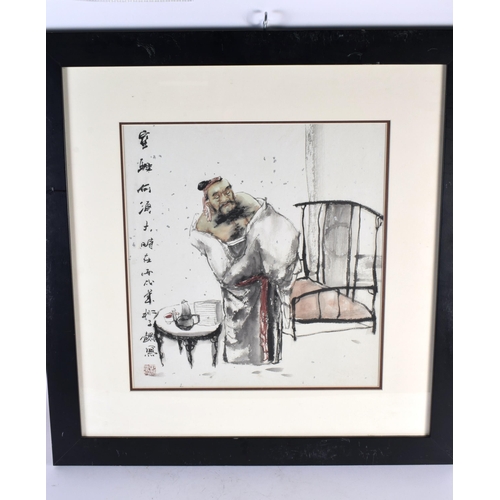 315 - Chinese School (20th Century) Watercolour, Scholar in a landscape. 68 cm square.