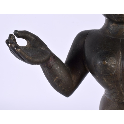 331 - A LOVELY 18TH CENTURY INDIAN BRONZE FIGURE OF A STANDING DEITY modelled nude with one hand raised. 2... 