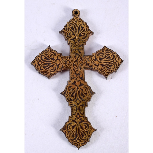 347 - A RARE 18TH/19TH CENTURY MIDDLE EASTERN GOLD INLAID IRON COPTIC CROSS Indian or Ottoman. 35 grams. 8... 