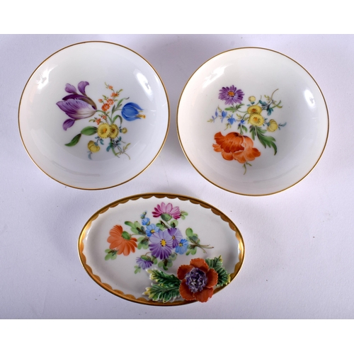 37 - A GERMAN MEISSEN PORCELAIN SALT together with three Meissen dishes and a boxed Royal Crown Derby set... 