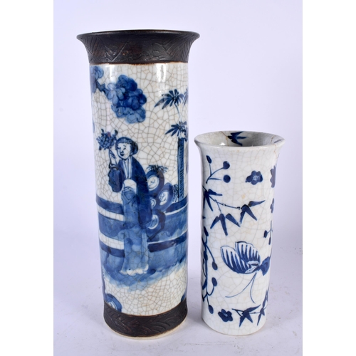 370 - A LARGE 19TH CENTURY CHINESE CRACKLE GLAZED BLUE AND WHITE VASE Qing, together with a similar smalle... 