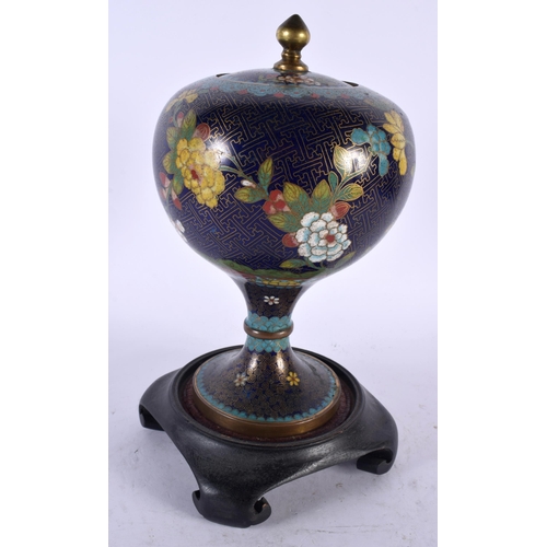 374 - A 19TH CENTURY CHINESE CLOISONNE ENAMEL BULBOUS VASE AND COVER Qing, decorative with foliage upon a ... 