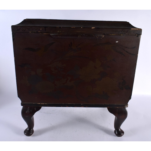 378 - AN UNUSUAL LARGE 19TH CENTURY JAPANESE MEIJI PERIOD LACQUER WOOD CABINET upon associated European ca... 