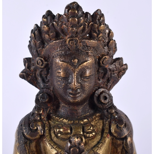 380 - A GOOD 17TH/18TH CENTURY CHINESE TIBETAN BRONZE FIGURE OF A BUDDHA Ming/Qing, modelled with hands cl... 