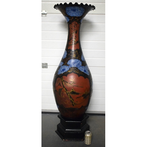 384 - A VERY LARGE 19TH CENTURY JAPANESE MEIJI PERIOD COUNTRY HOUSE LACQUER PORCELAIN VASE overlaid with d... 