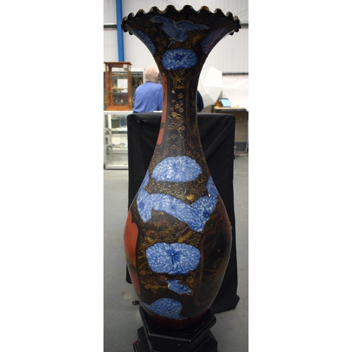 384 - A VERY LARGE 19TH CENTURY JAPANESE MEIJI PERIOD COUNTRY HOUSE LACQUER PORCELAIN VASE overlaid with d... 