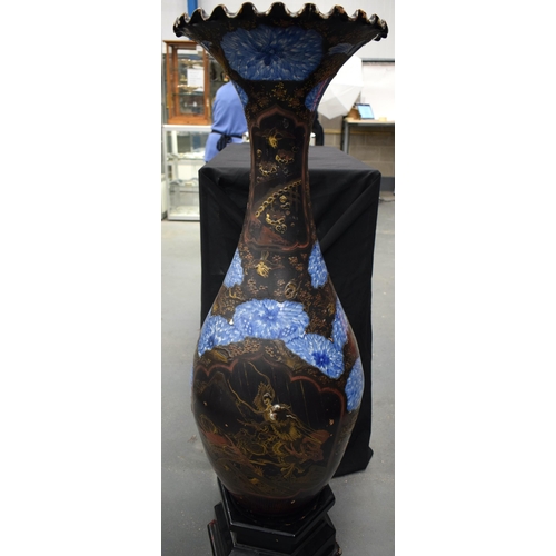 384 - A VERY LARGE 19TH CENTURY JAPANESE MEIJI PERIOD COUNTRY HOUSE LACQUER PORCELAIN VASE overlaid with d... 