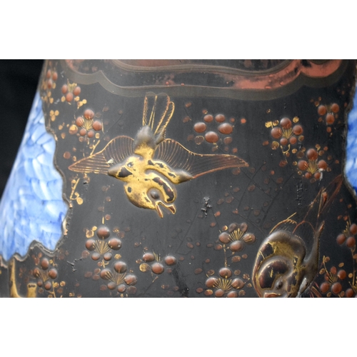 384 - A VERY LARGE 19TH CENTURY JAPANESE MEIJI PERIOD COUNTRY HOUSE LACQUER PORCELAIN VASE overlaid with d... 