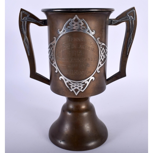 388 - A RARE ART NOUVEAU SILVER AND BRONZE TWIN HANDLED TENNIS TROPHY presented Sagamore on Lake George C1... 