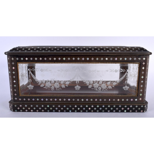 392 - A LOVELY 19TH CENTURY FRENCH ROSEWOOD AND MOTHER OF PEARL FOLDING JEWELLERY CASKET inlaid in mother ... 