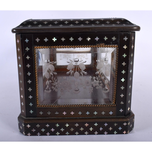 392 - A LOVELY 19TH CENTURY FRENCH ROSEWOOD AND MOTHER OF PEARL FOLDING JEWELLERY CASKET inlaid in mother ... 