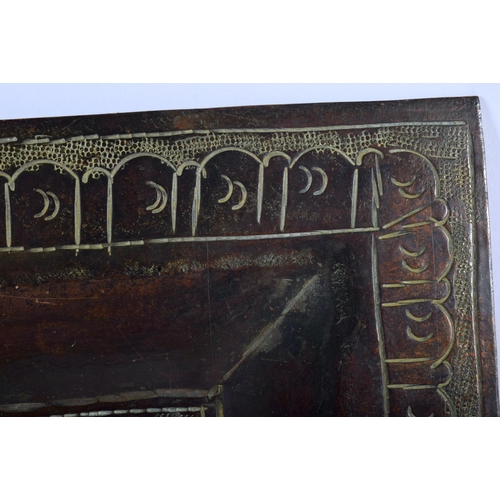 394 - A 17TH/18TH CENTURY PERSIAN MIDDLE EASTERN RECTANGULAR COPPER ALLOY TRAY engraved with motifs. 40 cm... 