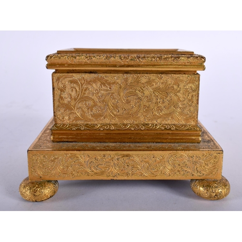 403 - A FINE MID 19TH CENTURY FRENCH GILT BRONZE AND MALACHITE BOX decorative all over with foliage and vi... 