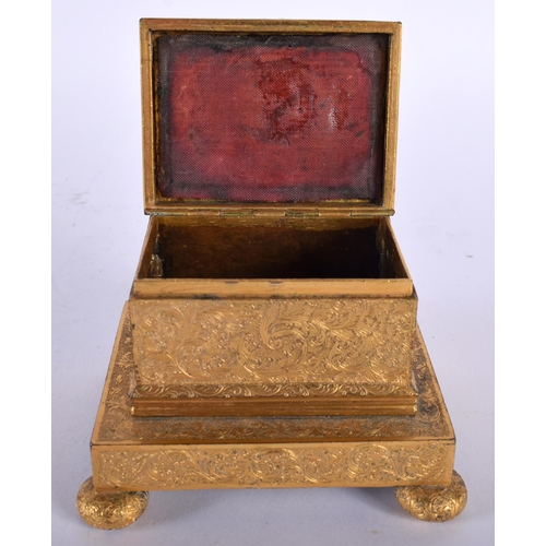 403 - A FINE MID 19TH CENTURY FRENCH GILT BRONZE AND MALACHITE BOX decorative all over with foliage and vi... 