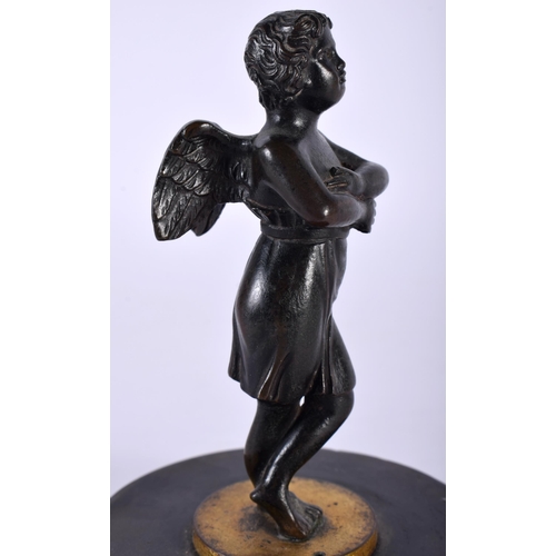 409 - AN 18TH/19TH CENTURY EUROPEAN GRAND TOUR BRONZE FIGURE OF AN ANGEL modelled upon a gilt highlighted ... 