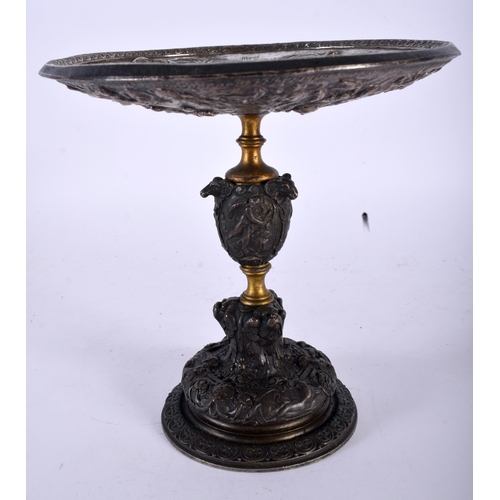 419 - A 19TH CENTURY ENGLISH MIXED METAL HEAVY PEDESTAL PAZZA Attributed to Elkington & Co, decorative wit... 